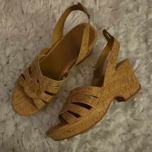 Beartraps Bonita Tan Cork Woven Slingback Platform Sandals NO ANKLE STRAP  8 EUC
